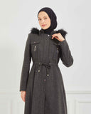 Dizaltı Kapşonlu Kaşe Mont Füme | 17001K41