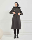 Dizaltı Kapşonlu Kaşe Mont Füme | 17001K41