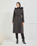 Dizaltı Kapşonlu Kaşe Mont Füme | 17001K41