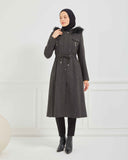 Dizaltı Kapşonlu Kaşe Mont Füme | 17001K41