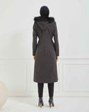 Dizaltı Kapşonlu Kaşe Mont Füme | 17001K41