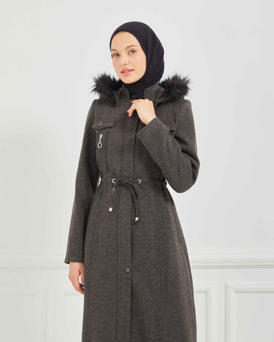 Kapşonlu Kaşe Mont Füme | 1700141