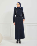 Kapşonlu Kaşe Mont Lacivert | 170015