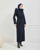 Kapşonlu Kaşe Mont Lacivert | 170015