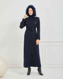 Kapşonlu Kaşe Mont Lacivert | 170015