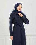 Dizaltı Kapşonlu Kaşe Mont Lacivert | 17001K5