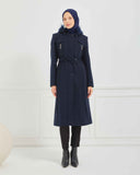 Dizaltı Kapşonlu Kaşe Mont Lacivert | 17001K5