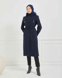 Dizaltı Kapşonlu Kaşe Mont Lacivert | 17001K5