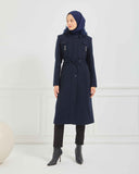Dizaltı Kapşonlu Kaşe Mont Lacivert | 17001K5
