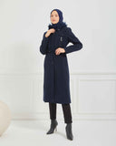 Dizaltı Kapşonlu Kaşe Mont Lacivert | 17001K5