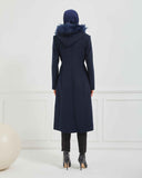 Dizaltı Kapşonlu Kaşe Mont Lacivert | 17001K5
