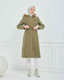 Dizaltı Kapşonlu Kaşe Mont Haki | 17001K9