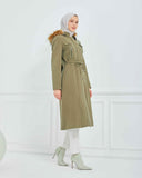 Dizaltı Kapşonlu Kaşe Mont Haki | 17001K9