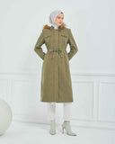 Dizaltı Kapşonlu Kaşe Mont Haki | 17001K9