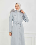 Dizaltı Kapşonlu Kaşe Mont Gri | 17001K24