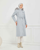 Dizaltı Kapşonlu Kaşe Mont Gri | 17001K24