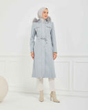 Dizaltı Kapşonlu Kaşe Mont Gri | 17001K24