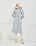 Dizaltı Kapşonlu Kaşe Mont Gri | 17001K24