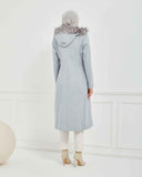 Dizaltı Kapşonlu Kaşe Mont Gri | 17001K24