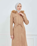 Dizaltı Kapşonlu Kaşe Mont Vizon | 17001K23