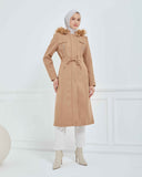 Dizaltı Kapşonlu Kaşe Mont Vizon | 17001K23