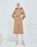 Dizaltı Kapşonlu Kaşe Mont Vizon | 17001K23