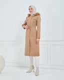 Dizaltı Kapşonlu Kaşe Mont Vizon | 17001K23