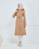 Dizaltı Kapşonlu Kaşe Mont Vizon | 17001K23