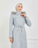 Kapşonlu Kaşe Mont Gri | 1700124