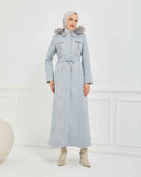 Kapşonlu Kaşe Mont Gri | 1700124