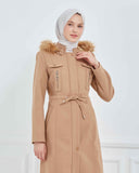 Kapşonlu Kaşe Mont Vizon | 1700123