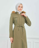 Kapşonlu Kaşe Mont Haki | 170019