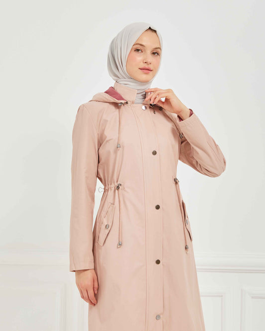 Kapşonlu Trençkot Pembe | 160053