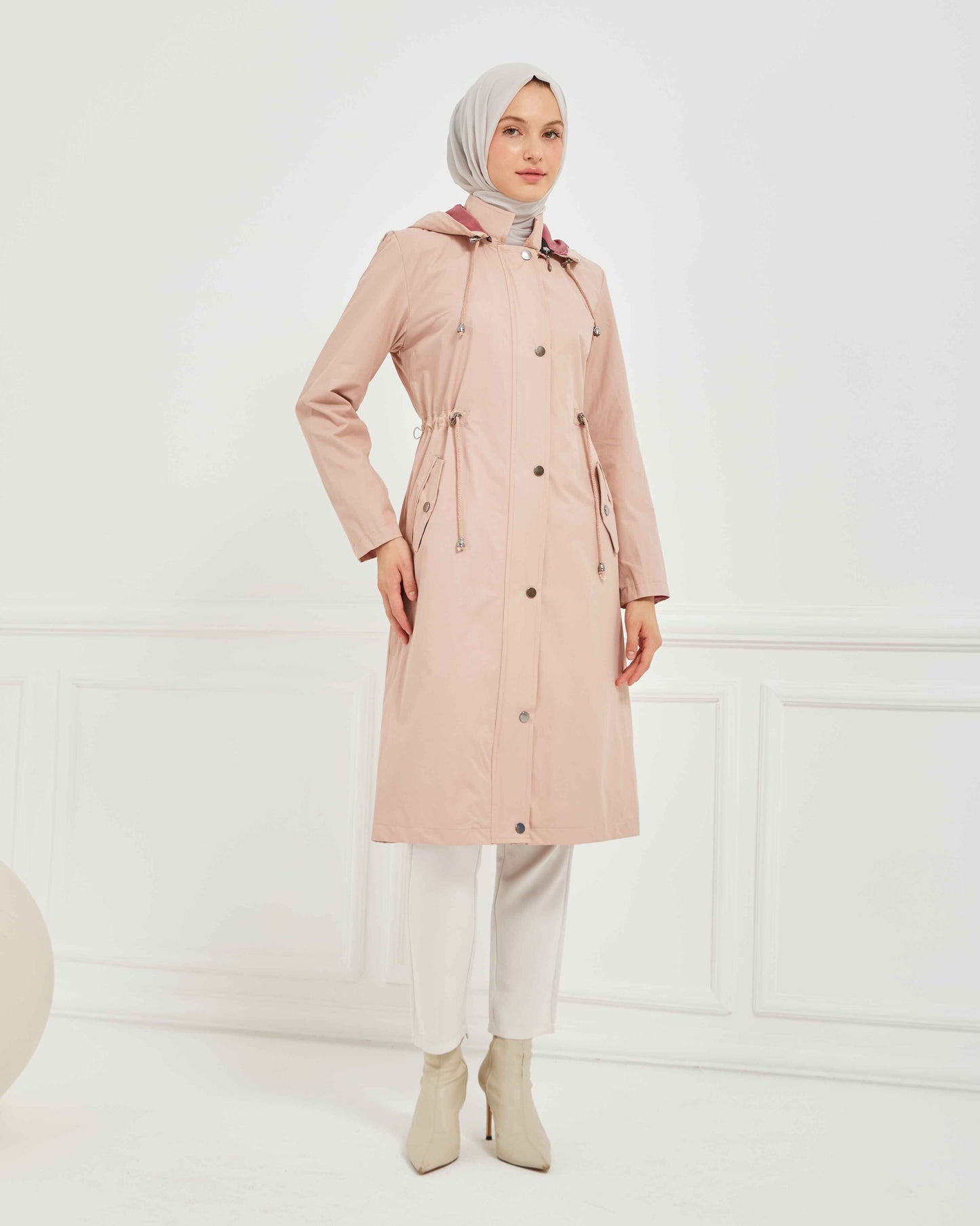 Kapşonlu Trençkot Pembe | 160053
