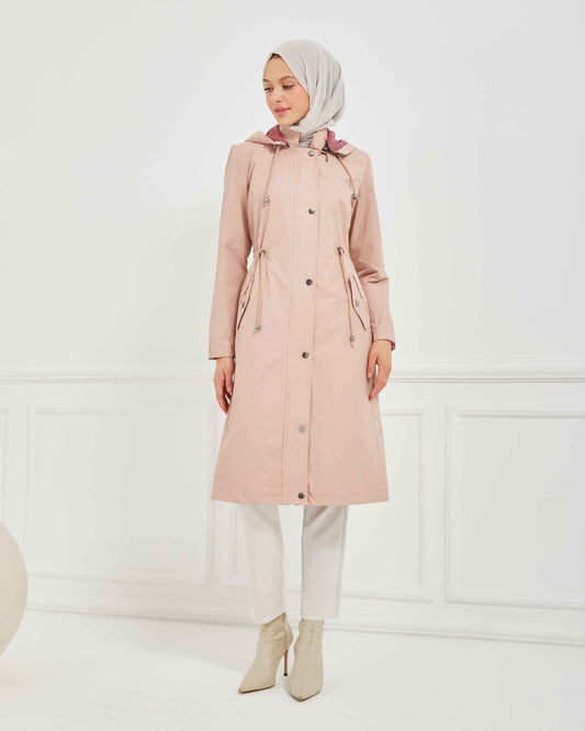 Kapşonlu Trençkot Pembe | 160053