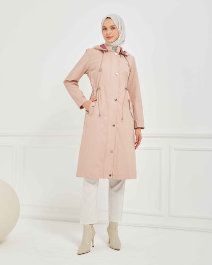Kapşonlu Trençkot Pembe | 160053