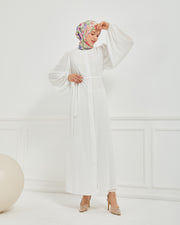  Abaya grise à manches ballon et ceinture à la taille  | 2077-24