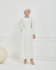  Abaya grise à manches ballon et ceinture à la taille  | 2077-24