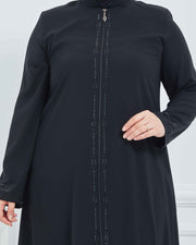 Abaya Brodée Pierre Grande Taille kaki  | 2063-9-9