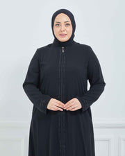 Abaya Brodée Pierre Grande Taille kaki  | 2063-9-9