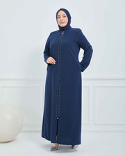 Abaya Brodée Pierre Grande Taille kaki  | 2063-9-9