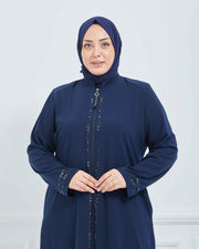 Abaya Brodée Pierre Grande Taille kaki  | 2063-9-9