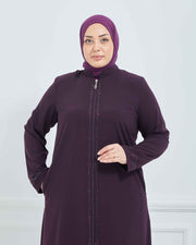 Abaya Brodée Pierre Grande Taille kaki  | 2063-9-9