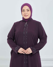 Abaya Brodée Pierre Grande Taille kaki  | 2063-9-9