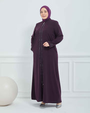 Abaya Brodée Pierre Grande Taille kaki  | 2063-9-9