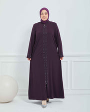Abaya Brodée Pierre Grande Taille kaki  | 2063-9-9