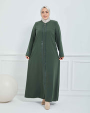 Abaya Brodée Pierre Grande Taille kaki  | 2063-9-9