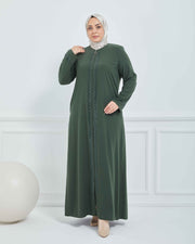 Abaya Brodée Pierre Grande Taille kaki  | 2063-9-9