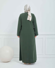 Abaya Brodée Pierre Grande Taille kaki  | 2063-9-9