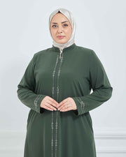 Abaya Brodée Pierre Grande Taille kaki  | 2063-9-9